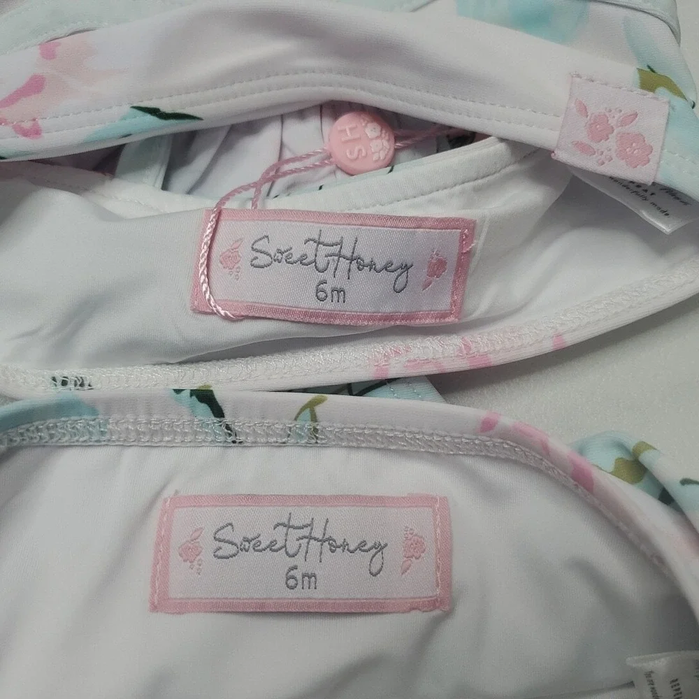 Sweet Honey Baby Girl 6m Bikini NWT Retro‎ Tankini Blue Floral Swimsuit 2 Piece